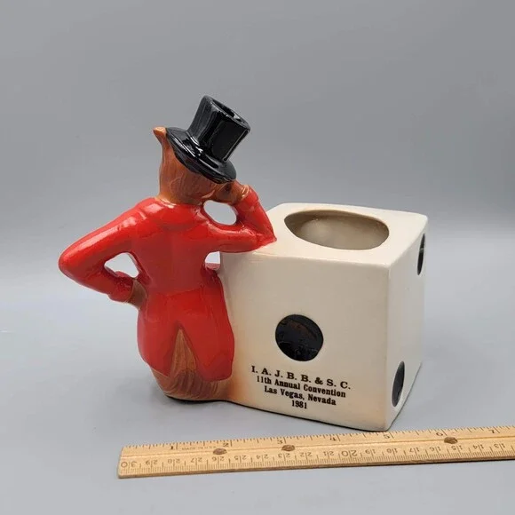 Vintage Jim Beam Fox Swizzle Stick Holder 1981 Dice Ceramic - Picture 8 of 12